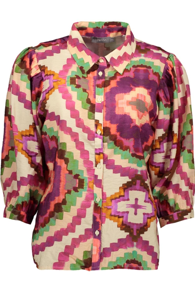 BLOUSE MET PATROON 43450 20 Fuchsia/Soft green combi